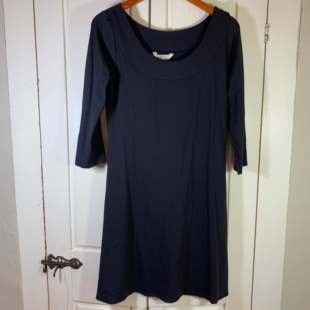 TravelSmith Black Supplex Lycra Scoop Neck‎ 3/4 Sleeve A-Line Dress MP Petite